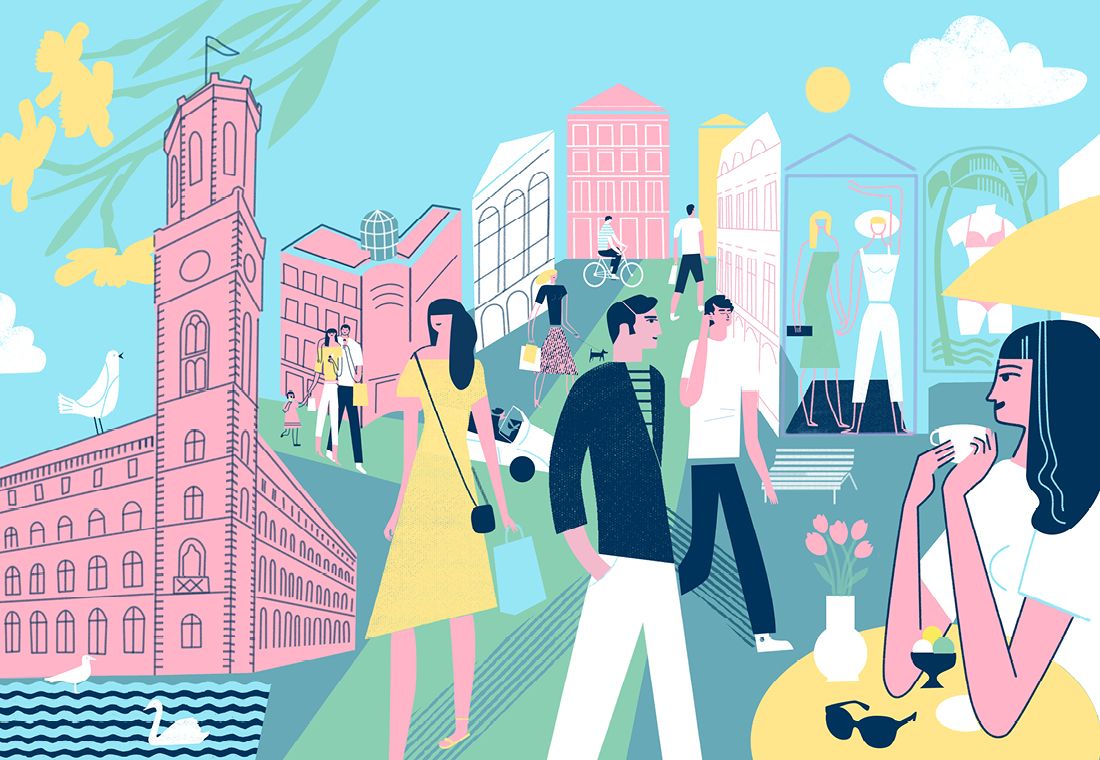 Passagenviertel Illustration Frühling